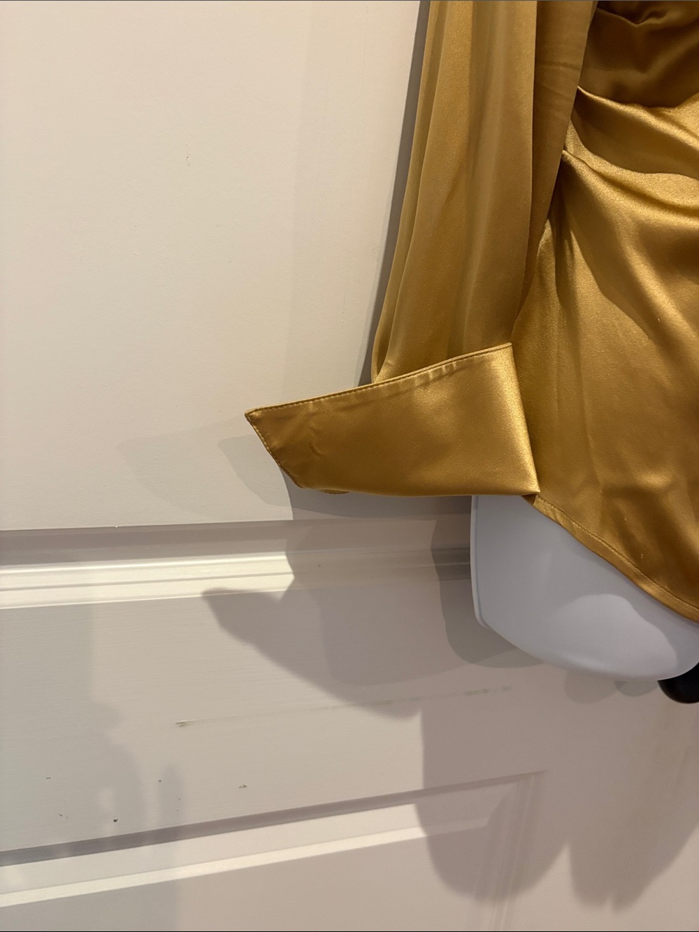 Cache Gold Satin Ruched Button-Down Blouse - Picture 4 of 8